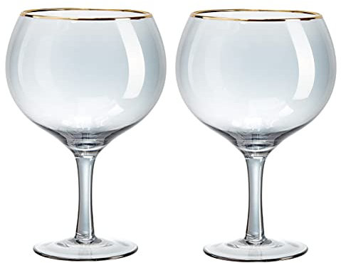 Root7 R7BGGINB2 Black & Gold Balloon Tinted Borosilicate Cocktail Glasses, Tonic, Gin Gift Set, Set of 2, 750ml, 750 milliliters