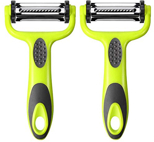 Aiqeer 2 Stück Multifunktion 3 in 1 Sparschäler Set, Gemüseschäler & Obstschäler, Schwenkschäler, Y Schäler, Kartoffelschäler, Karottenschäler (Grün)
