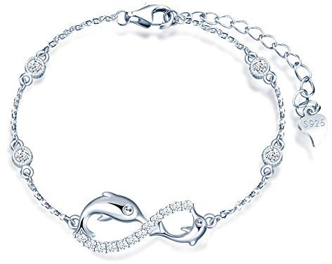 MicLee Delphin Liebe Damen Einfach Armband Zirkonia 925 Sterling Silber Allergenfrei Delphin Unendlichkeit Zeichen Armreif Armkette mit Geschenkbeutel Super Geschenk für Mutter Freundin