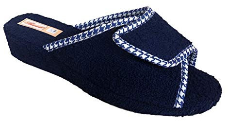 Ciabatta Donna A Punta Aperta in Spugna Regolabile con Strappo Leggera Tacco 4 CM con Interno Sughero Suola Antiscivolo Articolo 1191 (Blu, 36)
