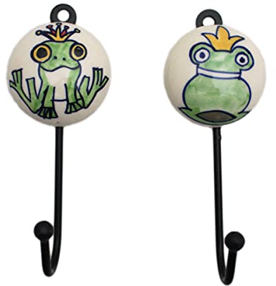 Gall&Zick Wandhaken Haken bunt Set rund Keramik Handtuchhaken handbemalt (Frosch Set/4)