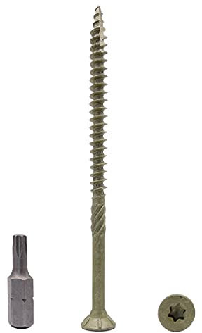 (Pack of 50 pcs) Green Anti-corrosion Finish 5.0 x 90 mm Timber Decking Screws, Wood Screws, Torx Head, Type 17, Countersunk Head, Exterior Screw (50, 5.0 x 90 mm)