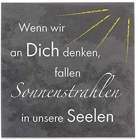 Dolorino Grabtafel aus Stein | wetterfest | mit Trauerspruch 'Wenn Wir An Dich Denken' | 14x14cm