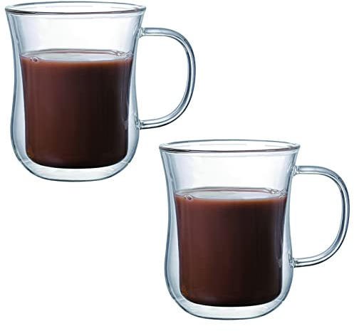 QSDGFH 2 Pack Double Walled Glass Coffee Mug 400ml Creative Clear Glass Cup Double Wall Mug with Handle, Insulated Glass Mugs for Tea Milk Birthday Gift