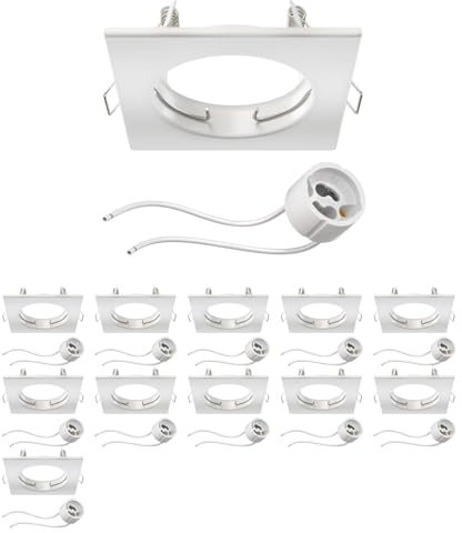 ledscom.de 12 Stück Deckeneinbaurahmen RIR Einbaurahmen weiß matt eckig (LED/Halogen/GU10/MR16/PAR16/50mm) inkl. GU10 Fassung