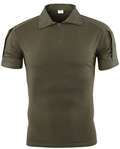 NXDRS Taktisches Militärhemd für Herren, 1/4-Reißverschluss, Poloshirt, Camo-T-Shirt, leichtes Kurzarm-T-Shirt für die Jagd, Angeln, Wandern (Army Green,XL)