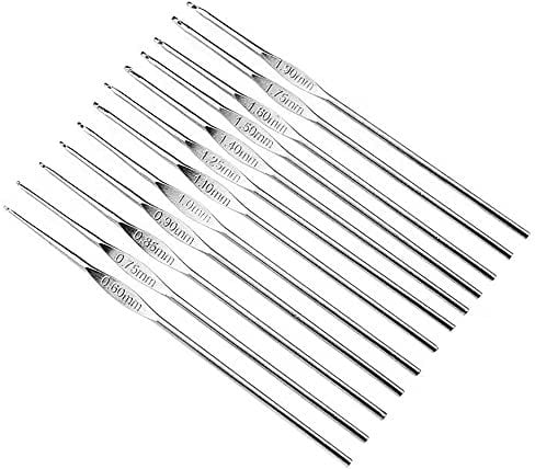 12 Pieces Small Crochet Hooks Set, Stainless Steel Crochet Needles for Lace Making Fine Knitting Projects (0.6mm 0.75mm 0.85mm 0.9mm 1.0mm 1.1mm 1.25mm 1.4mm 1.5mm 1.6mm 1.75mm 1.9mm)