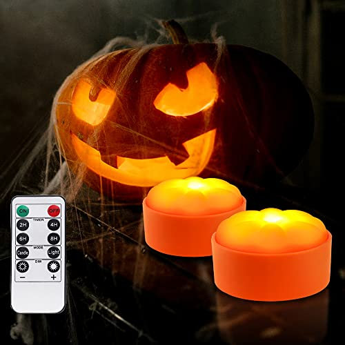 Gobesty 2 Pcs Halloween Led Tealight Di Zucca, Candele Zucca Ambientazione Di Candela a Candela Senza Fiamma, Zucca Arancione a Led Con Luci a Candela Senza Fiamma Di Halloween Per La Festa In Casa