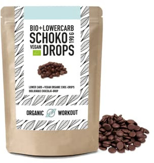 Bio Lower-Carb Schokochips | Gesüßt mit Erythrit ohne Zucker-Zusatz*, Vegan, zum Naschen Backen - Zuckerfrei für Low-Carb & Kohlenhydratereduziert Ketogene Ernährung, Schoko-Drops Organic Workout