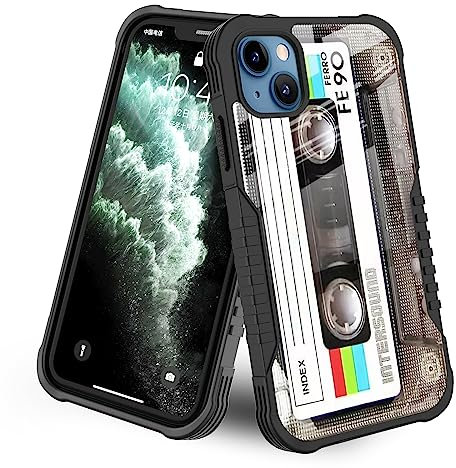 LANJINDENG Kompatibel mit iPhone 15 Plus Hülle, Retro-Kassettenband-Design für Männer und Jungen, stoßfeste Stoßstange, kratzfest, rutschfest, robuste Schutzhülle