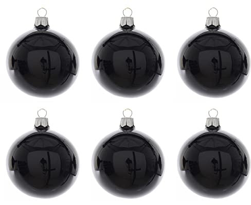 Kaemingk Weihnachtskugeln Glas mundgeblasen 6cm x 6er Box Christbaumkugeln schwarz glänzend