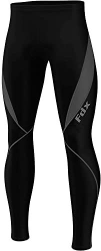 FDX Men’s Cycling Tights, 3D Padded, Thermal, Water Resistant, Lightweight, Super Roubaix Fabric, Winter Cycle Trousers, Bike Riding Pants, Highly Elasticated Bicycle Leggings Black/Grey Large