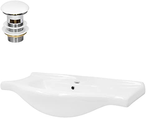 ML-Design Lavabo da Incasso in Ceramica Bianca 86 x 21,5 x 51,5 cm Set di Scarico con Troppopieno Incluso Lavandino per Bagno Superficie Liscia Piletta in Ceramica e Acciaio Inox Kit Valvola Scarico