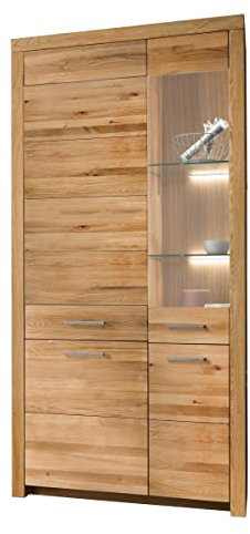 möbelando Vitrine WZ-0169 aus Wildeiche in Natur geölt mit 3 Türen und 3 Einlegeböden. Abmessungen (BxHxT) 102,2x204,1x40 cm