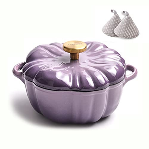 BAMFY Émaillée Citrouille Cocotte Fonte avec Un Couvercle Revêtement Antiadhésif avec Poignées Cocotte for Le Creuset, Braiser, Cuisson du Pain (Color : Purple)