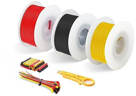 Cable eléctrico de 0,5 mm² - Kit de Cables Eléctricos de Silicona 20AWG - 3 Colores, 4 metros cada uno - Para Proyectos de Bricolaje, Cableado 3D y Modelos de Coche - Tensión Nominal 600 V
