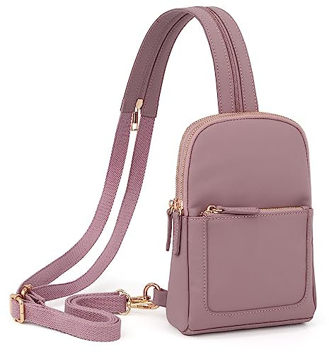 UTO Brusttasche Rucksack Damen 2 in 1 Kunstleder Sling Bag Crossbody Bag Stylisch Verstellbarer Schultergurt Bauchtasche Umhängetasche Tagesrucksack Schultertasche Wasserdicht Rosa