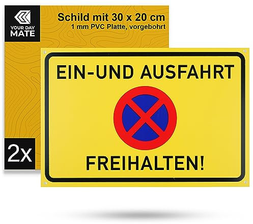 Panneau d'interdiction Tenir l'entrée et la sortie libre !, 2 pcs, 30 x 20 cm, panneau en PVC de 1 mm d'épaisseur avec trous de perçage, panneau pour terrain privé