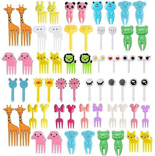 Pack von 60 Tier Obst Gabeln, Mini Gabel, Finger Food Picks Cartoon Tierfutter Picks, Mini Cartoon Bento Obst Gabeln Zahnstocher für Spiks, Lunch Box, Party, Nachmittagstee, Geburtstagsfeier