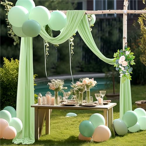 Lukery Hochzeit Vorhang Hochzeitsbogen, Querbehang Gardine Freihanddeko Himmelbett Vorhänge Stoff Tüll Transparent Voile Dekoration für Fotografie Party Hochzeit (75x1000cm(32FT),25 Grün)