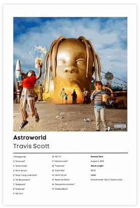 VesFy Travis ASTROWORLD Albumcover Scott Musikposter 3 Leinwandposter Schlafzimmer Dekor Sport Landschaft Büro Zimmer Dekor Geschenk Unframe-Stil 30 x 45 cm