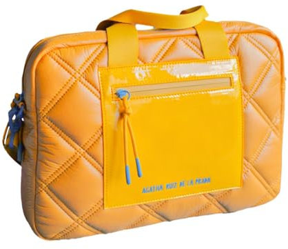 Agatha Ruiz de la Prada Maletín ordenador acolchado color mostaza funda reforzada cierre cremallera