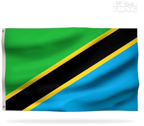 Premium Tansania-Flagge 150 x 90 cm – langlebige und hochwertige tansanische Flagge mit 2 Metallösen