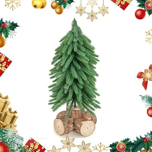 GOPLUS Mini Sapin de Noël 40 cm, Artificiel Avec 200 Branches en PE et Base en Bois Massif, Pour Décoration de Noël