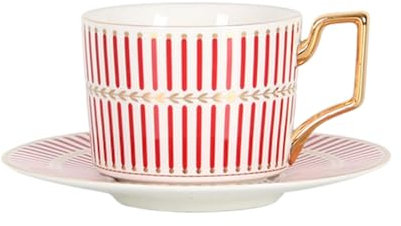 CAPIJIONG 250ml/8oz tazza da caffè europea e piatto set, forno a microonde disponibile, tazza stile marocchino, pomeriggio inglese camelia tazza da tè rosso