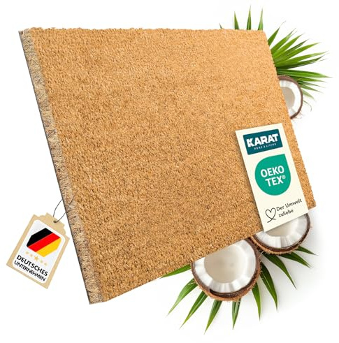 KARAT Fußmatte für Außen und Innen, 200x400 cm Natur 17mm Höhe, Türmatte aus Kokos, Schmutzfangmatte, Kokosmatte mit Rutschfester Rückseite für Haustür, Eingang
