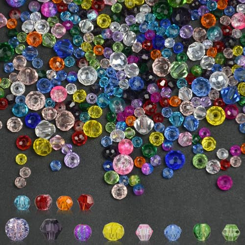 1300 Pcs Perles à Facettes 4/6/8mm, Perles en Verres à Facettes Colorées, Perles Verre Cristal Brillantes, Perle en Verre de Bohème Transparentes, pour Bracelet Collier Bijoux Artisanat, Multiforme