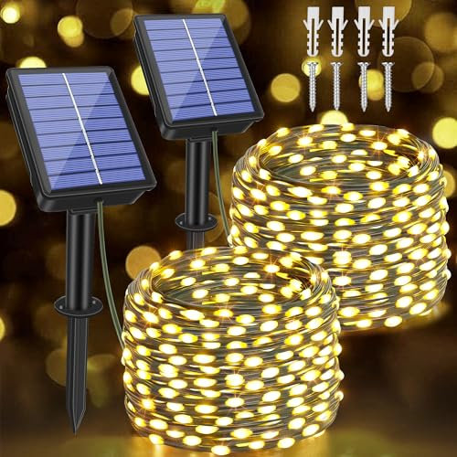 Ollny Solar Lichterkette aussen, 2x15M 150 LED lichterkette außen solar, 8 Modi IP67 wasserdicht Lichterkette outdoor für Garten Balkon Terrasse Baum Hof Party (Warmweiß)