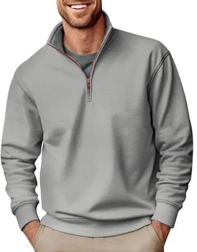 Men's Half Zip Sweatshirt - Quarter Zip Jumper Polo Shirt With Long Sleeves for Men - Black, Grey, L