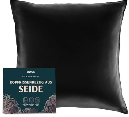 DREAMZIE Seidenkissenbezug 80x80 cm für Haar und Haut, Kissenbezüge Seide 19 Momme (Schwarz, 1 Stück)