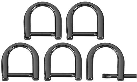 QUARKZMAN D-Rings Schraubenschäkel, 5 Stück 0,35 Zoll Zinklegierung Hufeisen U-förmige D-Ring-Schnallen für DIY Lederhandwerk Schlüsselanhänger, Schwarz