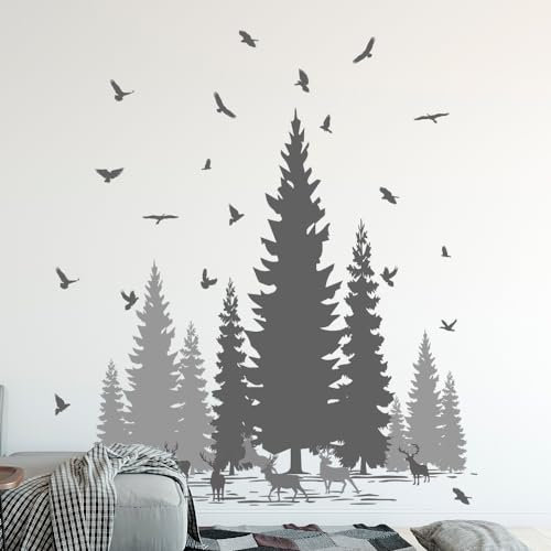 Wandtattoo Grauer Baum Wandsticker Wanddeko für Wohnzimmer Schlafzimmer Sofa Hintergrund,Wandaufkleber Kinderzimmer Mädchen und Jungs,Wandaufkleber Diy Wandkunst Dekor