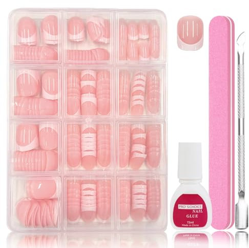 240 Stück Press On Nails Tips Set - Französisch Falsche Nägel Zum Aufkleben - Künstliche Nägel Kurz Quadrat Nail Art Manicure Fake Nails für Damen und Frauen (Short Pink French)