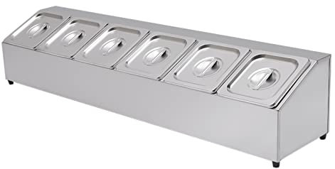 Chafing Dish Buffet Set 6 Compartment Food Condiment Dispenser with Lid, 104 * 22.5 * 22cm Stainless Steel Buffet Server for Buffets, Hotel Breakfast Areas, Catering, Parties, Wedding Banquets