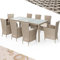 Casaria® Gartenmöbel Polyrattan 8 Stühle Stapelbar 190x90cm Gartentisch Glas Wetterfest Outdoor Modern Terrasse Sitzgruppe Essgruppe Garnitur Set Beige