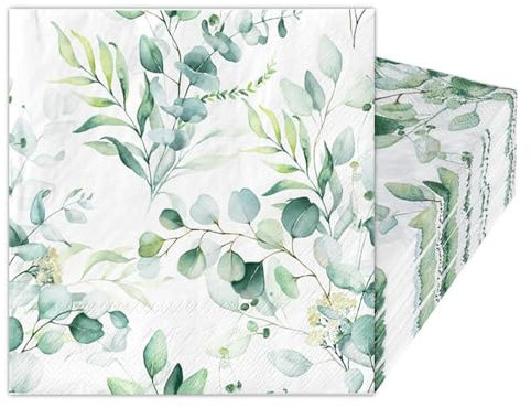 80 Stück Servietten Eukalyptus, Servietten Eukalyptus Grün Servietten Hochzeit Servietten Grün Papierserviette, Vintage Eukalyptus Papierserviette Einweg Napkins für Partys Feiern Tischdekorationen