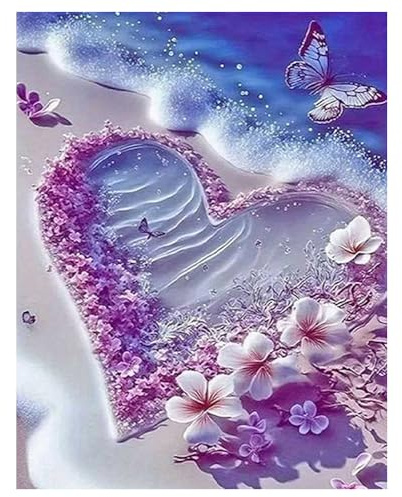 DCIDBEI 5D Diamond Painting Liebe Herz Love Heart 40x50cm Diamond Painting Landschaft Meer Malen nach Zahlen Strand und Meer Stickerei Kreuzstich Malerei Kits Mosaik Klebebilder Erwachsene