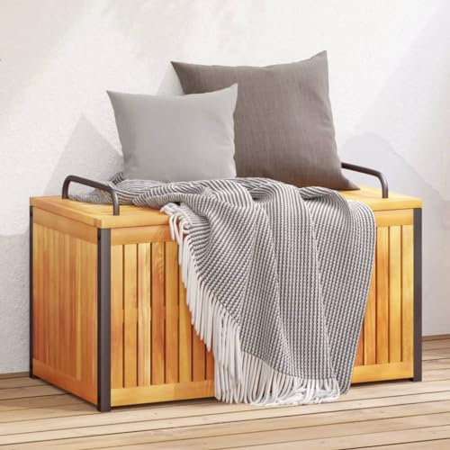 LXYZWRW Outdoor Möbel Outdoor Kissenbox 85x45x45/53cm Massivholz Akazie und Stahl Outdoor Aufbewahrungsboxen