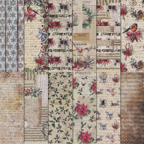 24 Blatt 15x15cm 12 Motiv Weihnachten Scrapbooking Papier Deko Bastelpapier Dekopapier Designpapier Scrapbook Zubehör Motivpapier für Fotoalbum Tagebuch Bullet Journal DIY (Mehrfarbig B, 15x15cm)