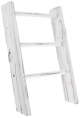 PRETYZOOM Tea Towel Holder Mini Ladder Towel Rack White Bathroom Decor Rustic Ladder Farmhouse Bathroom Accessory