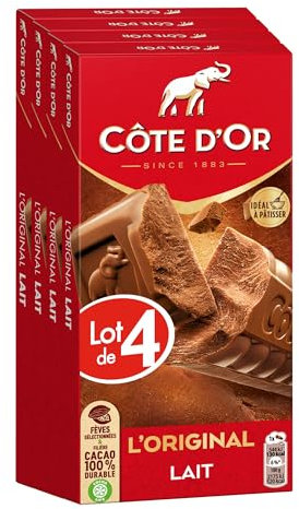 CÔTE D'OR - 4 Tablettes de Chocolat au Lait Côte d'Or L'Original 200g - Chocolat au Lait - Lot de Tablettes de Chocolat au Lait - Idéal à Pâtisser - Lot de 4x200g