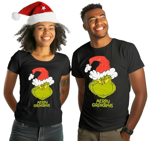 United Labels Grinch T-Shirt Unisex Merry Grinchmas, Schwarz, Rundhals, Shirt Kurzarm für Damen und Herren, Oberteil Weihnachten