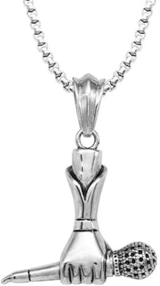 HIJONES Collana con Ciondolo A Forma di Microfono Portatile Punk da Uomo in Acciaio Inossidabile Gioielli di Musica Rock Argento