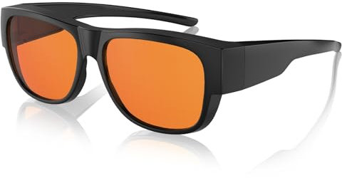 Bloomoak 100% Blaufilter-Brille zum Überziehen - rote brille gegen blaulicht - Passend über Rezept- und Lesebrillen, blendfrei für besseren Schlaf (Orange - 99% - L)