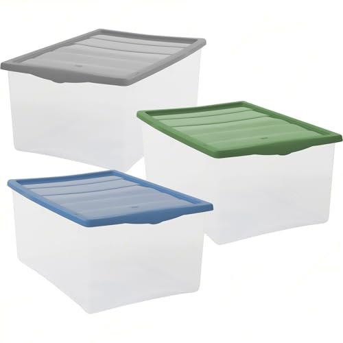 Sicignano | Contenitore Storage Box Spring L Neutro con Coperchio Colori Assortiti | Scatola Portaoggetti in Plastica Robusta e Salvaspazio | Ideale per Casa, Ufficio e Garage | Made in Italy (3)