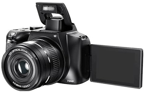 Appareil Photo numérique 4K, 72 MP, écran 3 Pouces orientable à 270°, Zoom Optique 12X, Flash xénon, Anti-tremblement, Camera Vlog, Appareil Photo Compact avec WiFi et HDMI, Carte SD 64 Go, 2 Piles